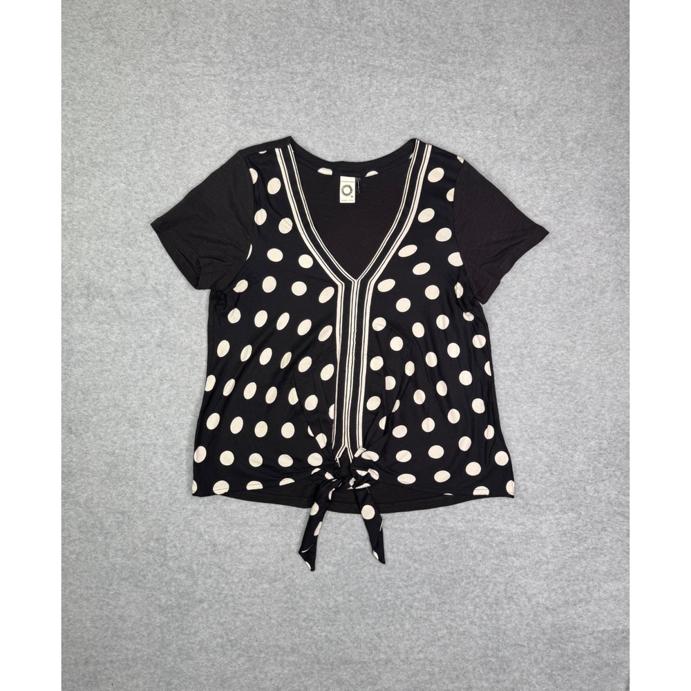 Anthropologie Akemi + Kin Black White Polka Dot Tie Front V-Neck Top Medium